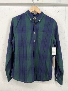 Life After Denim Medium Blue Green Plaid Long Sleeve Button Down Shirt New